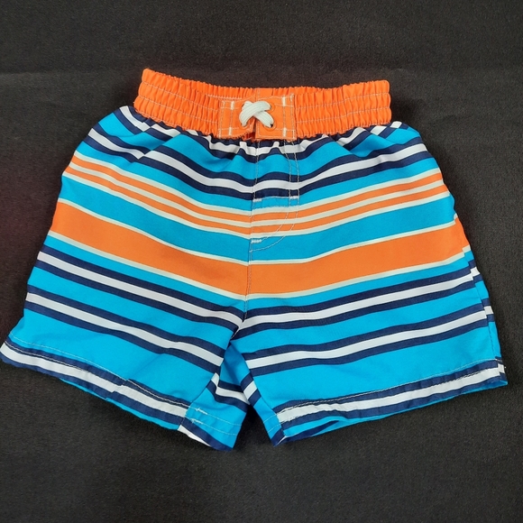 Size 6-9mo Healthtex Boys Infants Baby Striped Swim Trunks Blue Orange Multi - Picture 1 of 4
